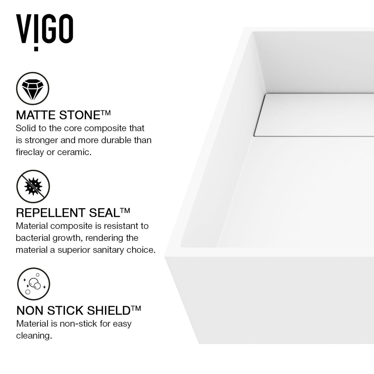 VIGO Montauk MatteStone White Bathroom Sink/Basin Set with Amada Faucet and Rectangular Composite Vessel