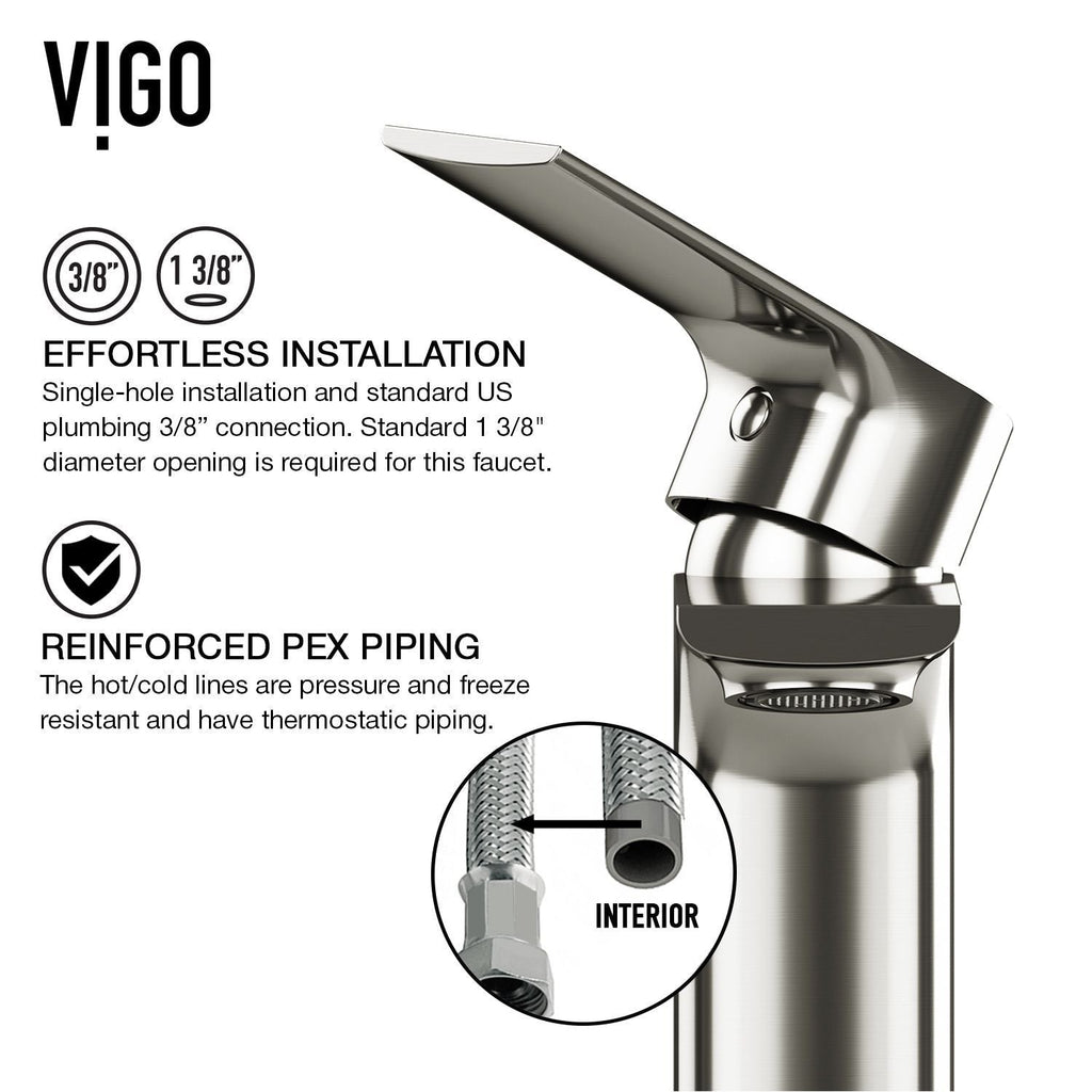VIGO Norfolk Single Handle Vessel Bathroom Sink Faucet, WaterSense Certified, Brushed Nickel