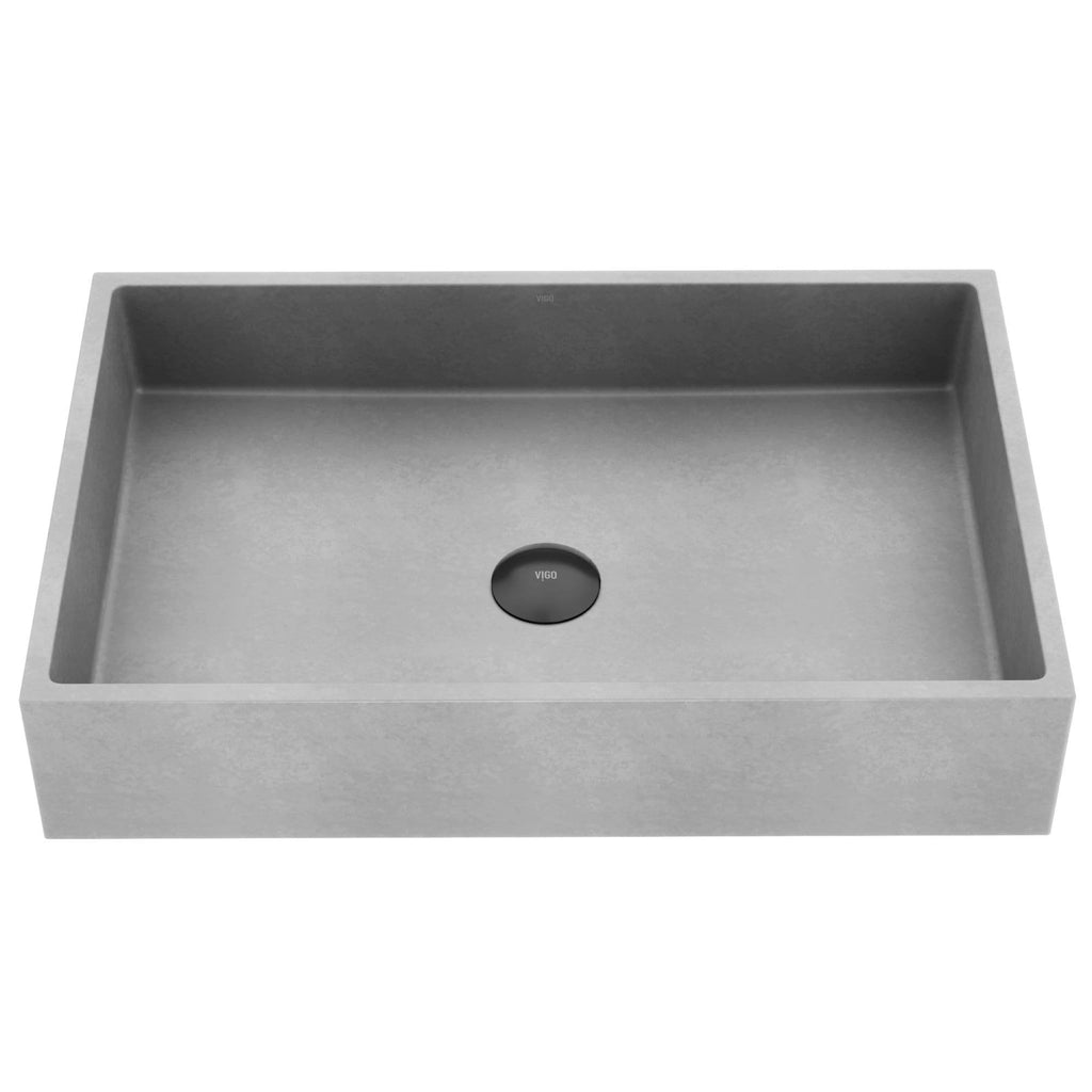 VIGO Orvieto Gothic ConcretoStone 24x15-in Deep Grey Bathroom Sink/Basin with Rectangular Vessel