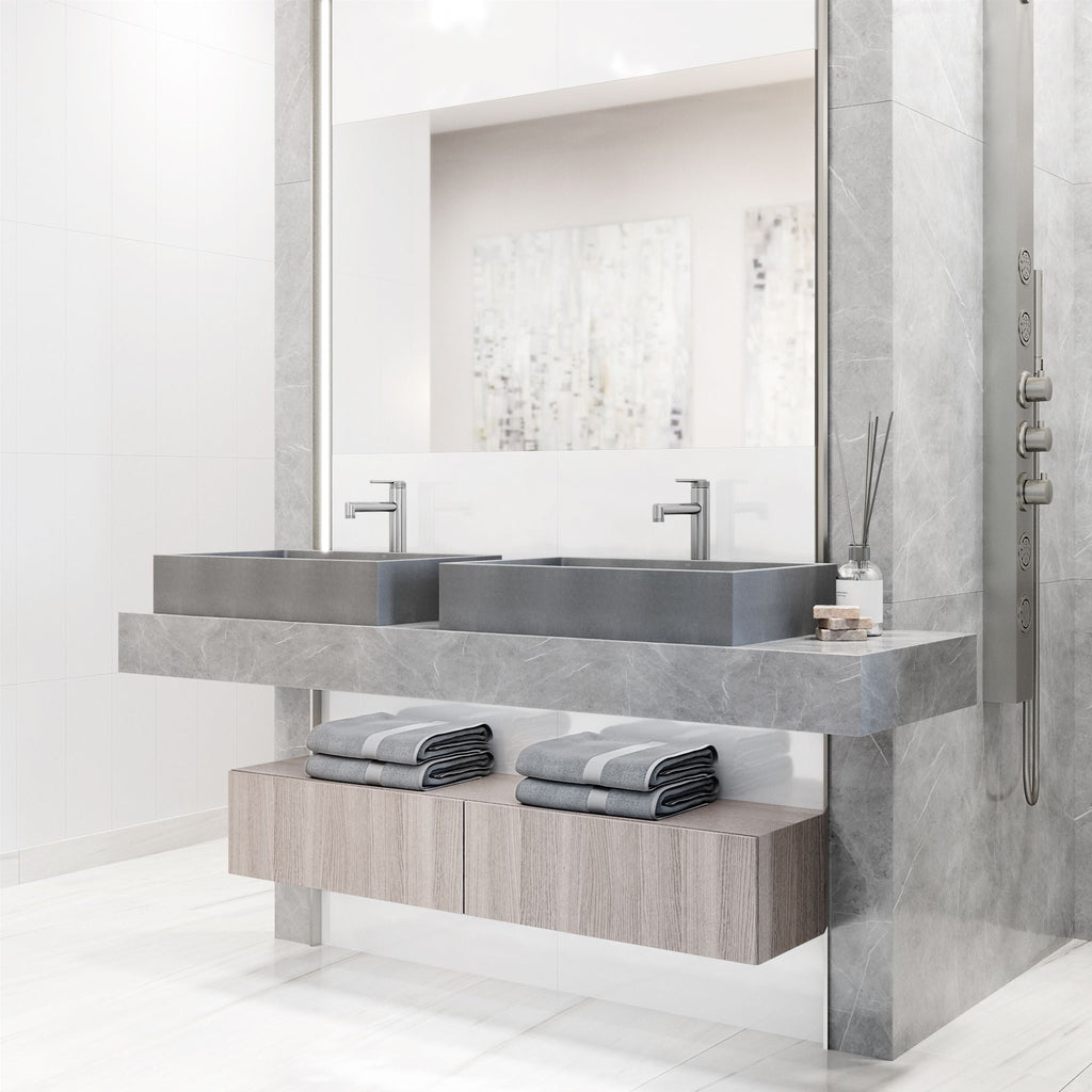 VIGO Orvieto Gothic ConcretoStone 24x15-in Deep Grey Bathroom Sink/Basin with Rectangular Vessel