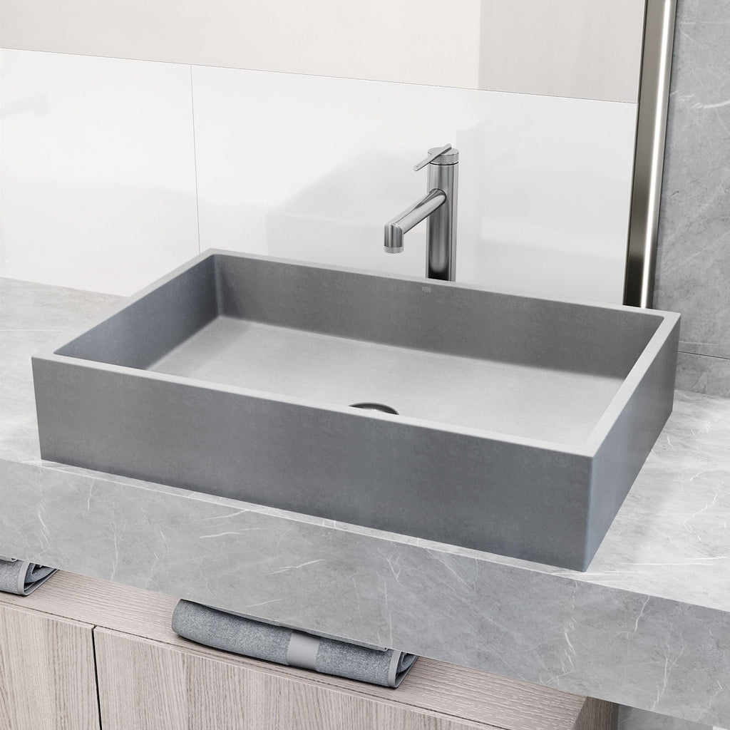 VIGO Orvieto Gothic ConcretoStone 24x15-in Deep Grey Bathroom Sink/Basin with Rectangular Vessel