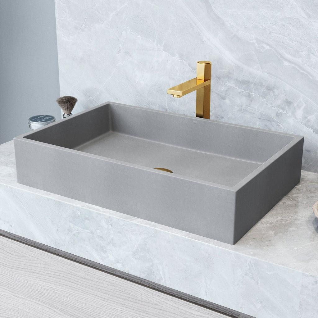 VIGO Orvieto Gothic ConcretoStone 24x15-in Deep Grey Bathroom Sink/Basin with Rectangular Vessel