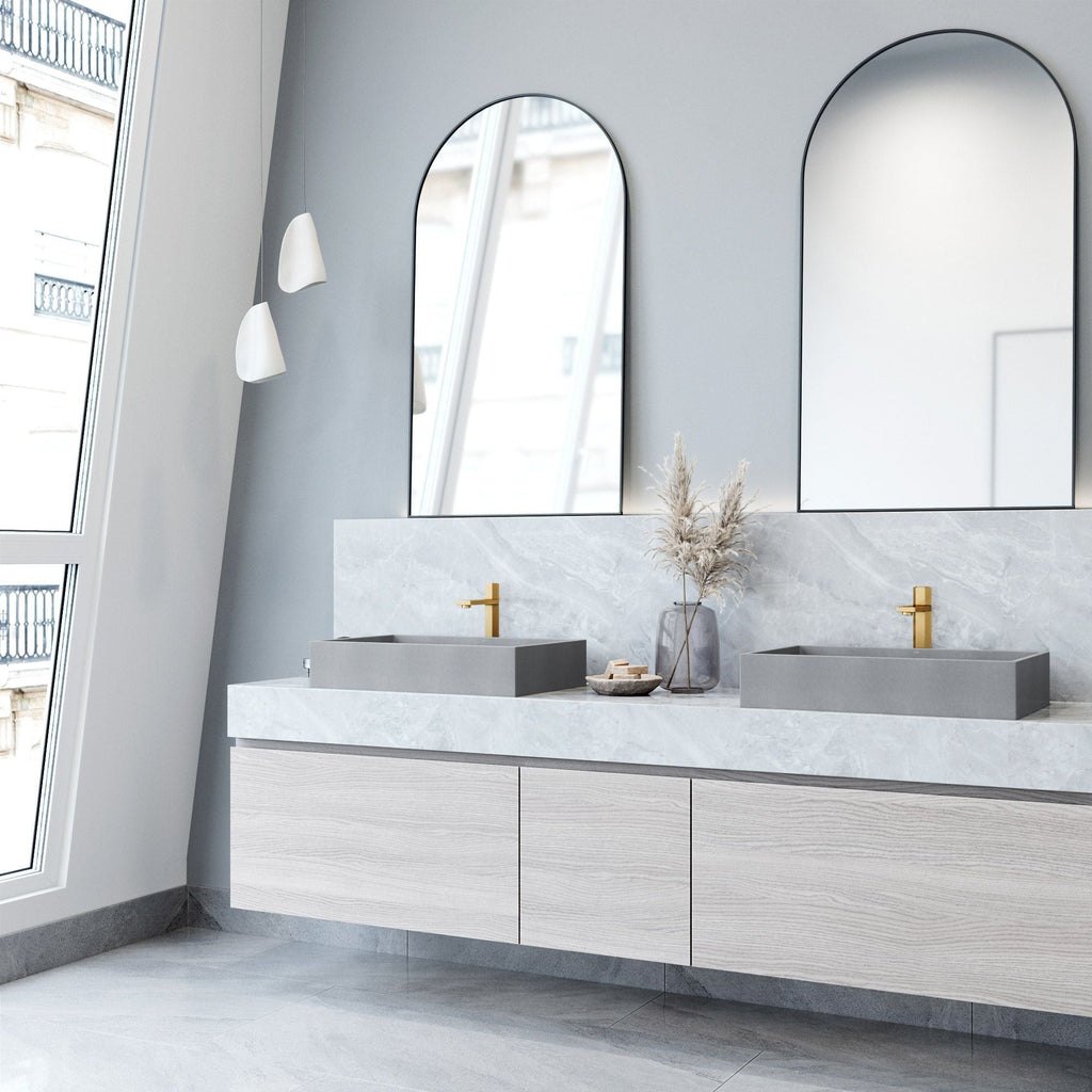 VIGO Orvieto Gothic ConcretoStone 24x15-in Deep Grey Bathroom Sink/Basin with Rectangular Vessel