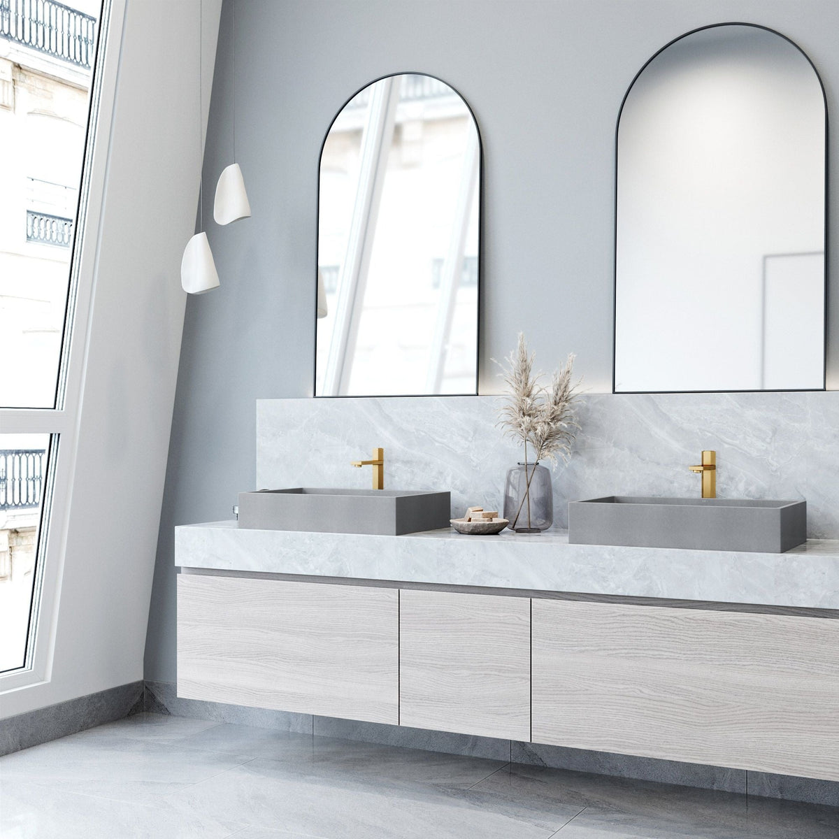 VIGO Orvieto Gothic ConcretoStone 24x15-in Deep Grey Bathroom Sink/Basin with Rectangular Vessel