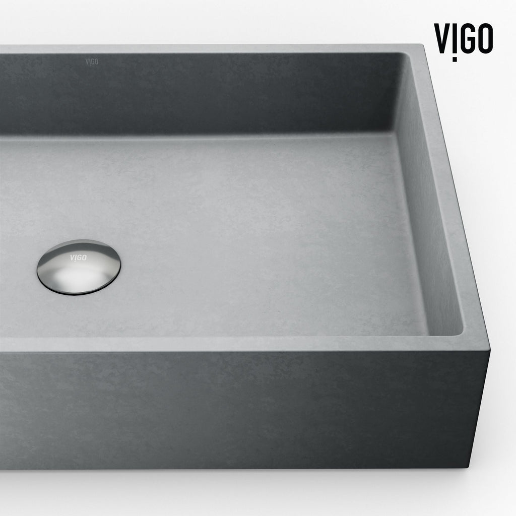 VIGO Orvieto Gothic ConcretoStone 24x15-in Deep Grey Bathroom Sink/Basin with Rectangular Vessel