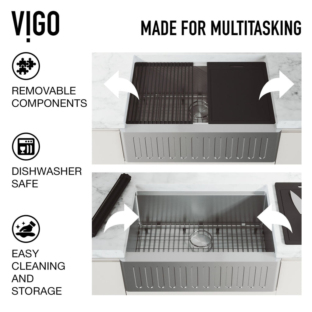 VIGO Oxford 1-Bowl Stainless Steel Apron Front Farmhouse Kitchen Sink with Accessories, 33-in