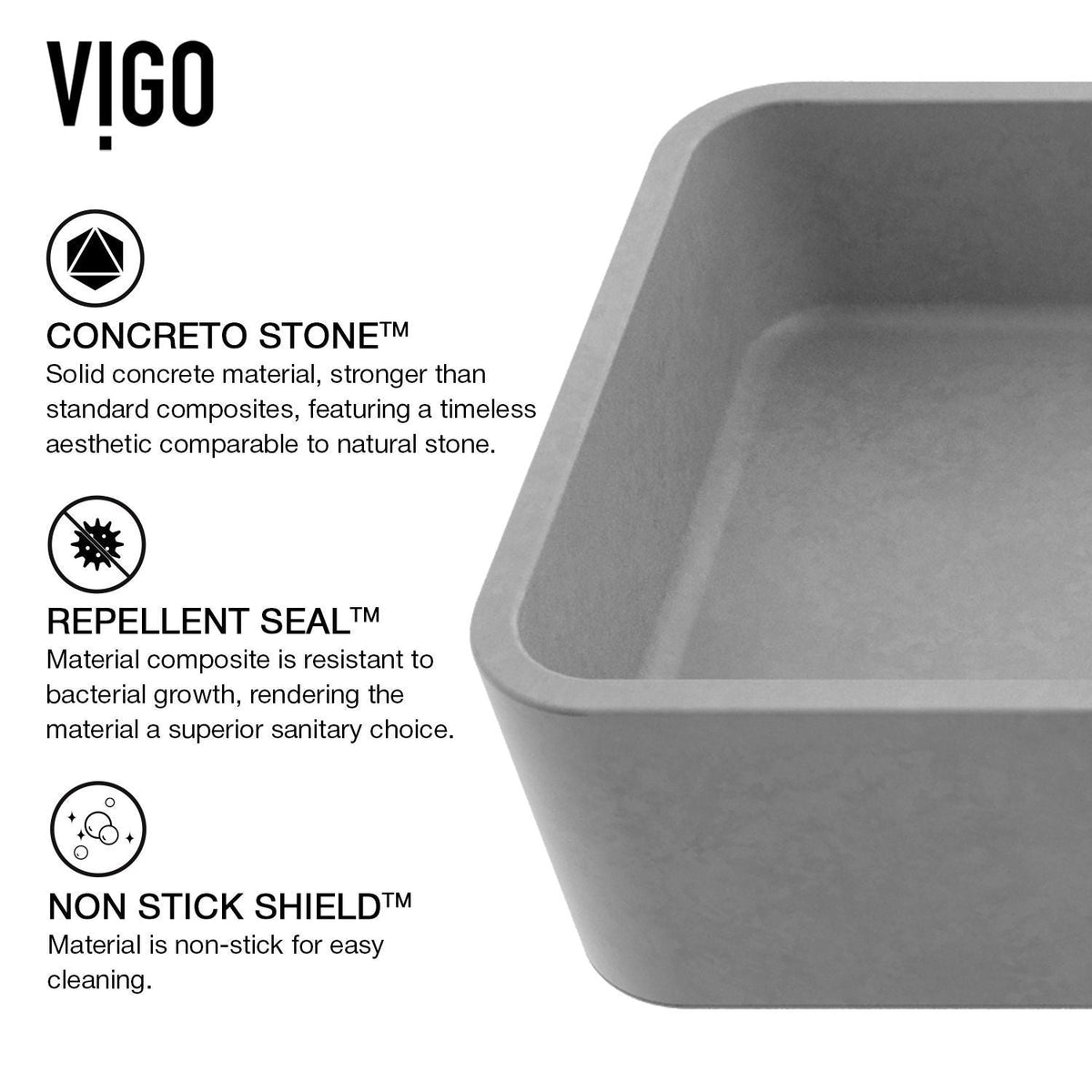 VIGO Palazzo Gothic ConcretoStone 24x11-in Deep Grey Bathroom Sink/Basin with Rectangular Vessel