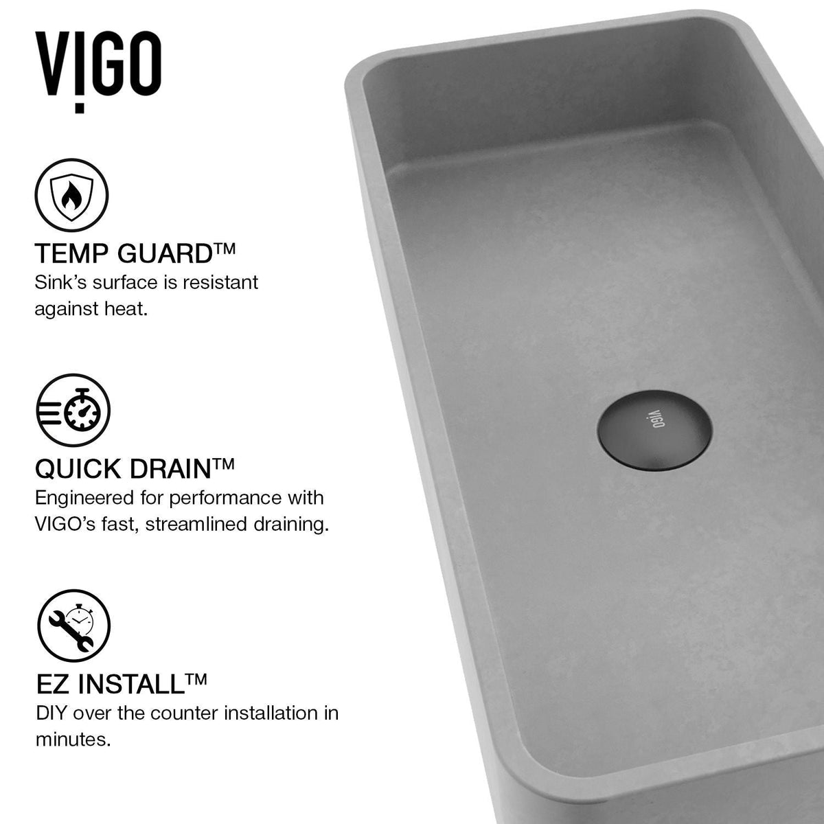 VIGO Palazzo Gothic ConcretoStone 24x11-in Deep Grey Bathroom Sink/Basin with Rectangular Vessel