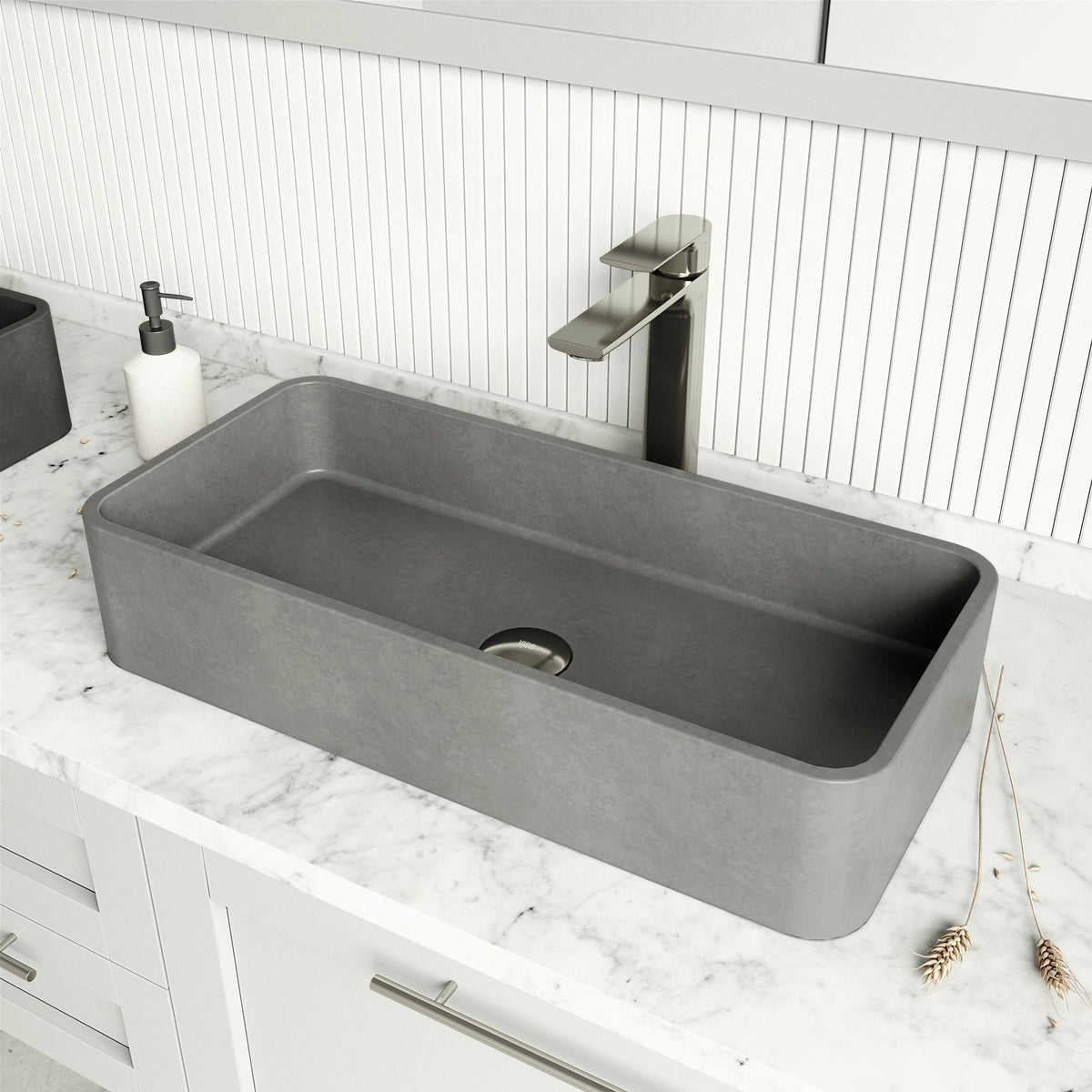 VIGO Palazzo Gothic ConcretoStone 24x11-in Deep Grey Bathroom Sink/Basin with Rectangular Vessel