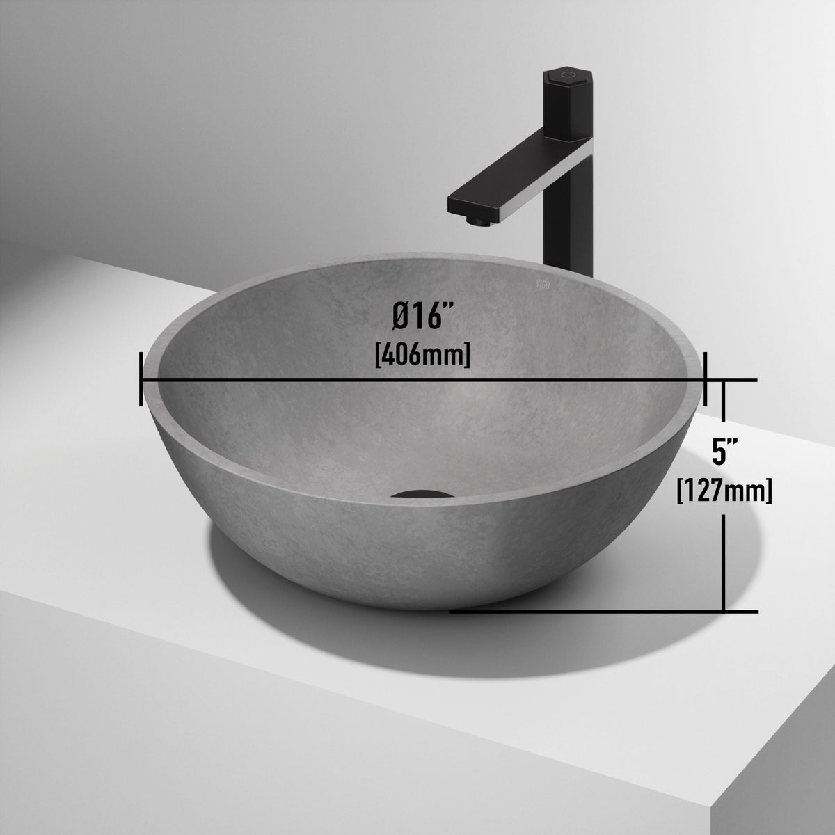 VIGO Ravenna Gothic ConcretoStone 16x16-in Deep Grey Bathroom Sink/Basin with Round Vessel