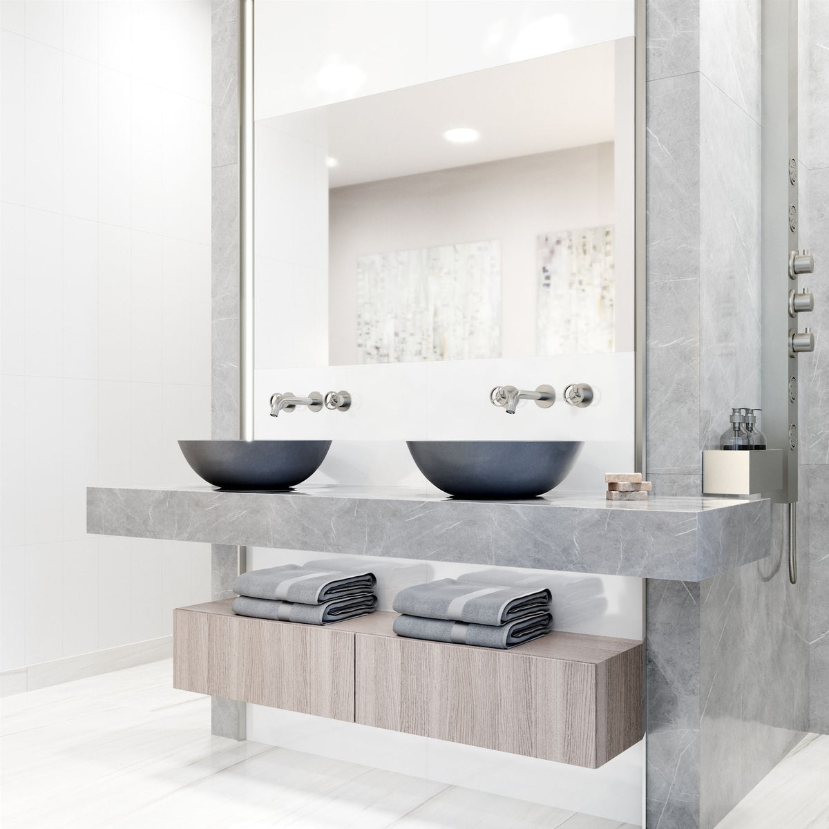 VIGO Ravenna Gothic ConcretoStone 16x16-in Deep Grey Bathroom Sink/Basin with Round Vessel