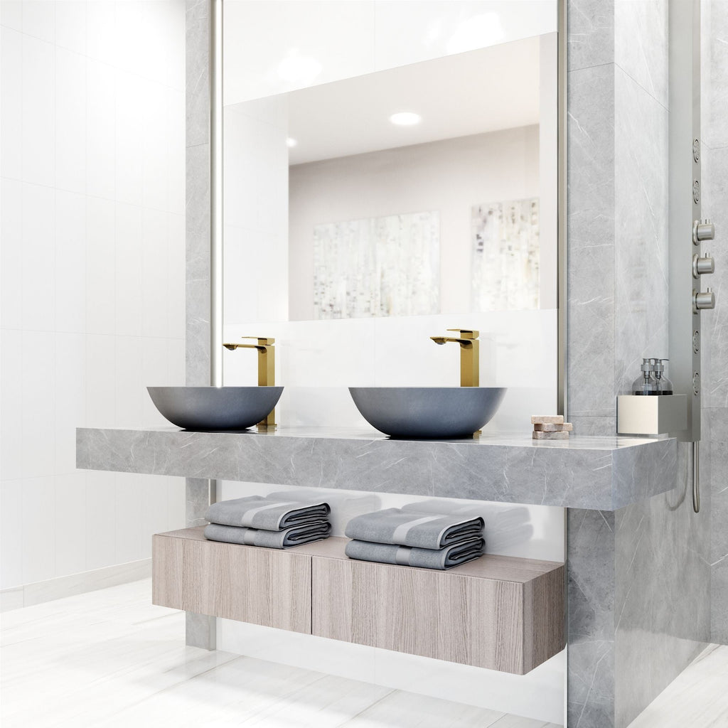 VIGO Ravenna Gothic ConcretoStone Grey Bathroom Sink/Basin Set with Dunn Faucet and Round Vessel