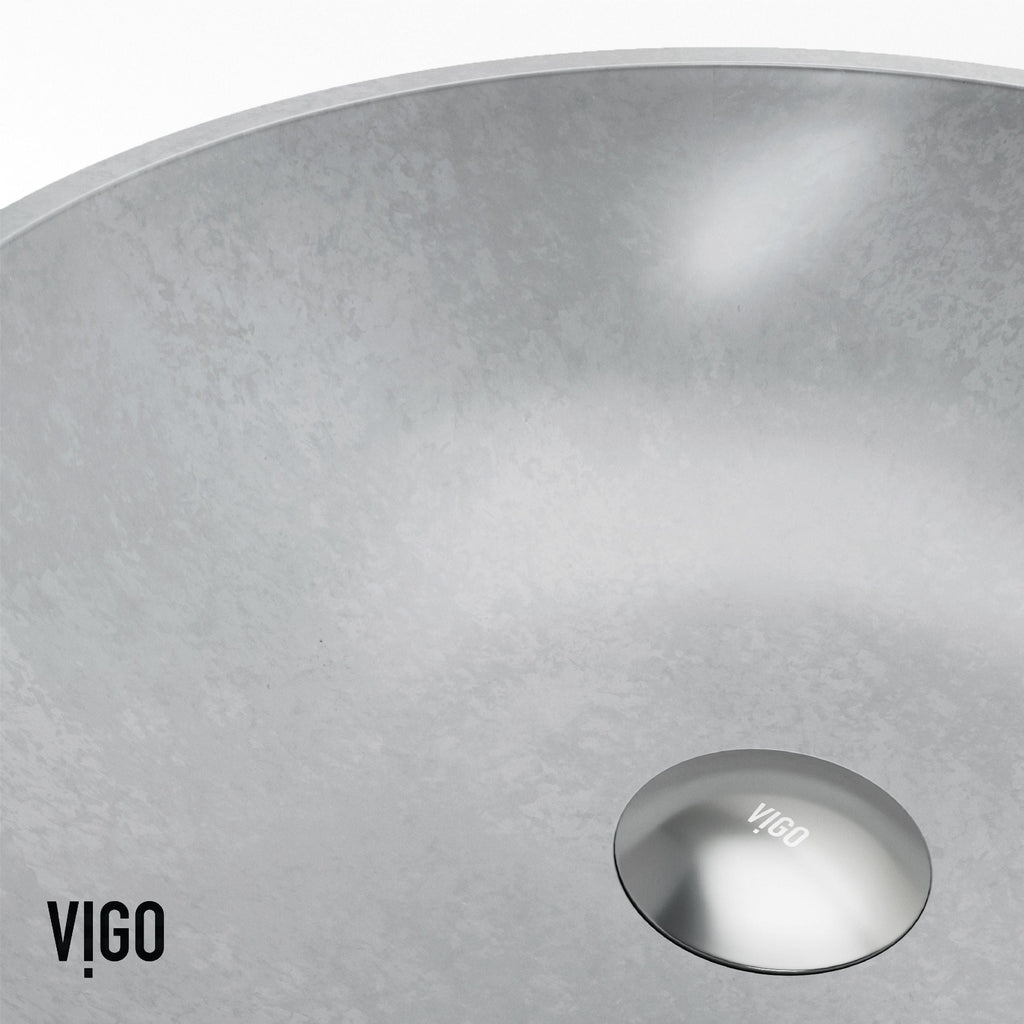 VIGO Ravenna Gothic ConcretoStone Grey Bathroom Sink/Basin Set with Dunn Faucet and Round Vessel
