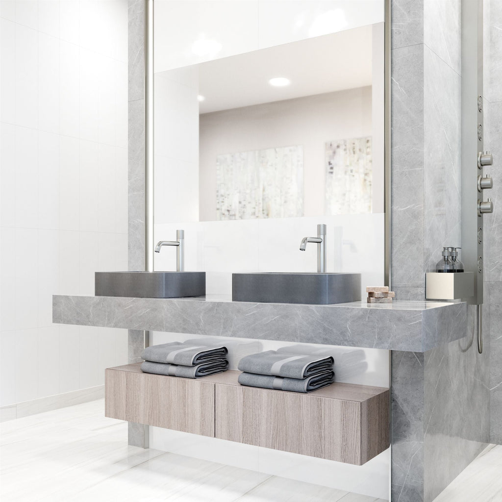 VIGO Segovia Gothic ConcretoStone Grey Bathroom Sink/Basin Set with Apollo Faucet and Rectangular Vessel