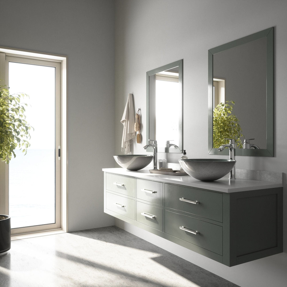 VIGO Simply Glass Round Vessel Bathroom Sink/Basin with Deep Bowl, Gray