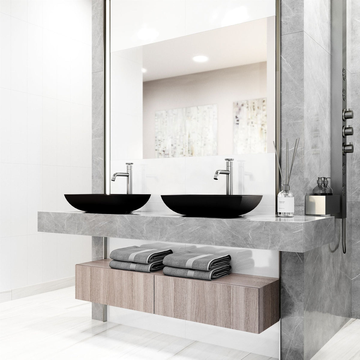 VIGO Sottile MatteShell Matte Black Bathroom Sink/Basin Set with Cass Faucet and Glass Rectangular Vessel