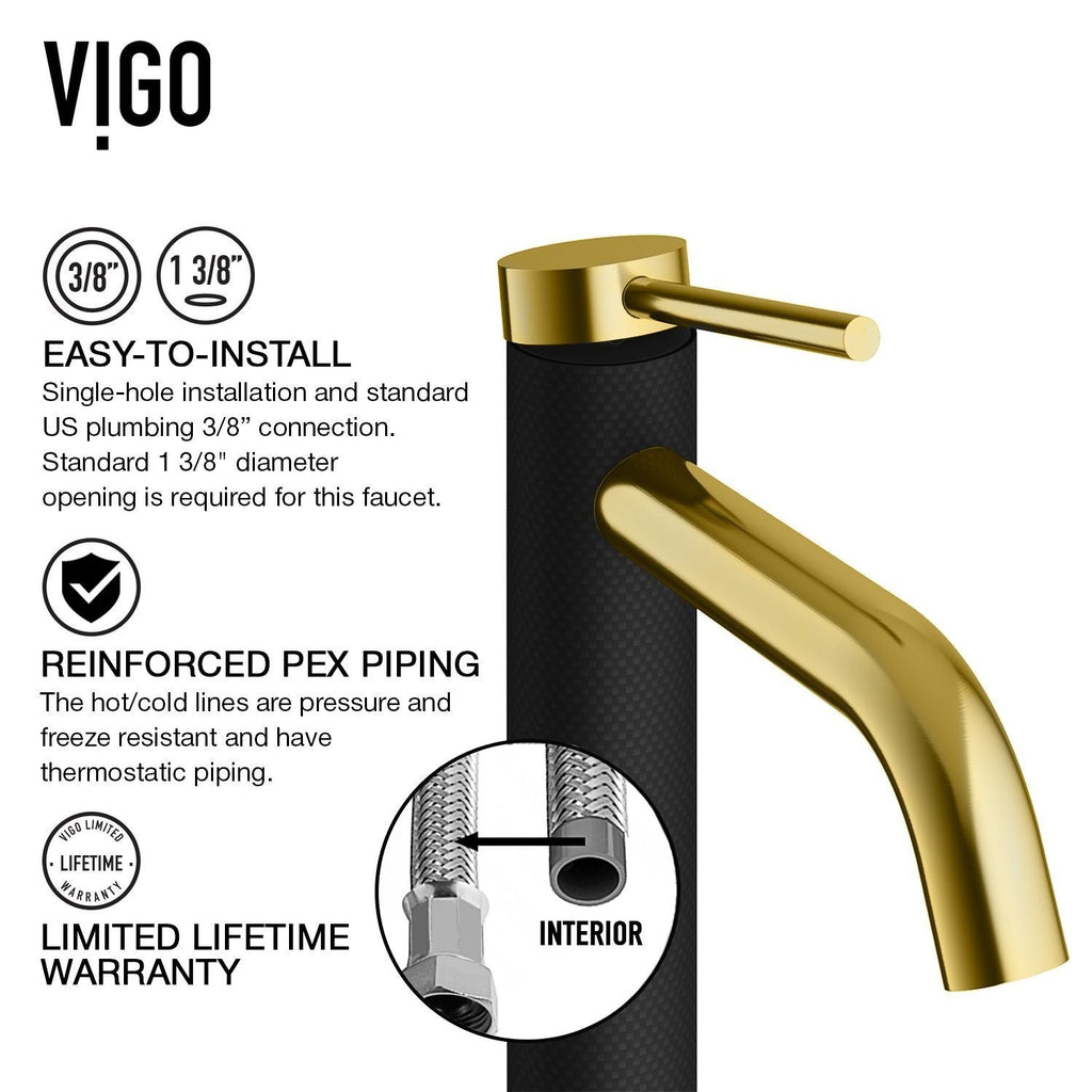 VIGO Sottile MatteShell Matte Black Bathroom Sink/Basin Set with Lexington Faucet and Glass Rectangular Vessel