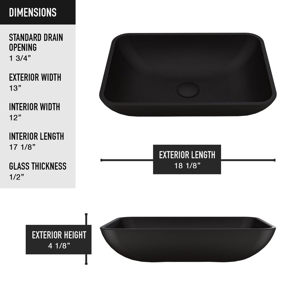 VIGO Sottile MatteShell Matte Black Bathroom Sink/Basin Set with Lexington Faucet and Glass Rectangular Vessel