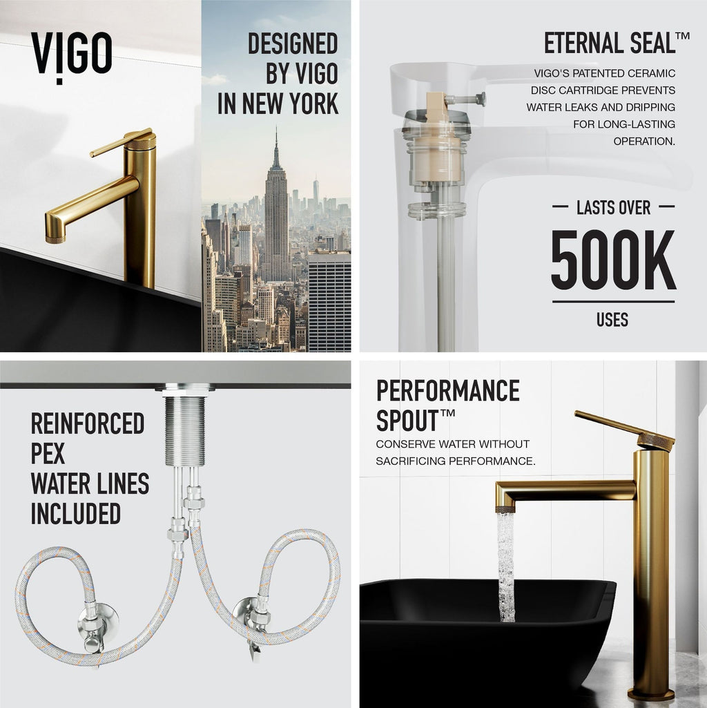 VIGO Sottile MatteShell Matte Black Bathroom Sink/Basin Set with Sterling Faucet and Glass Rectangular Vessel