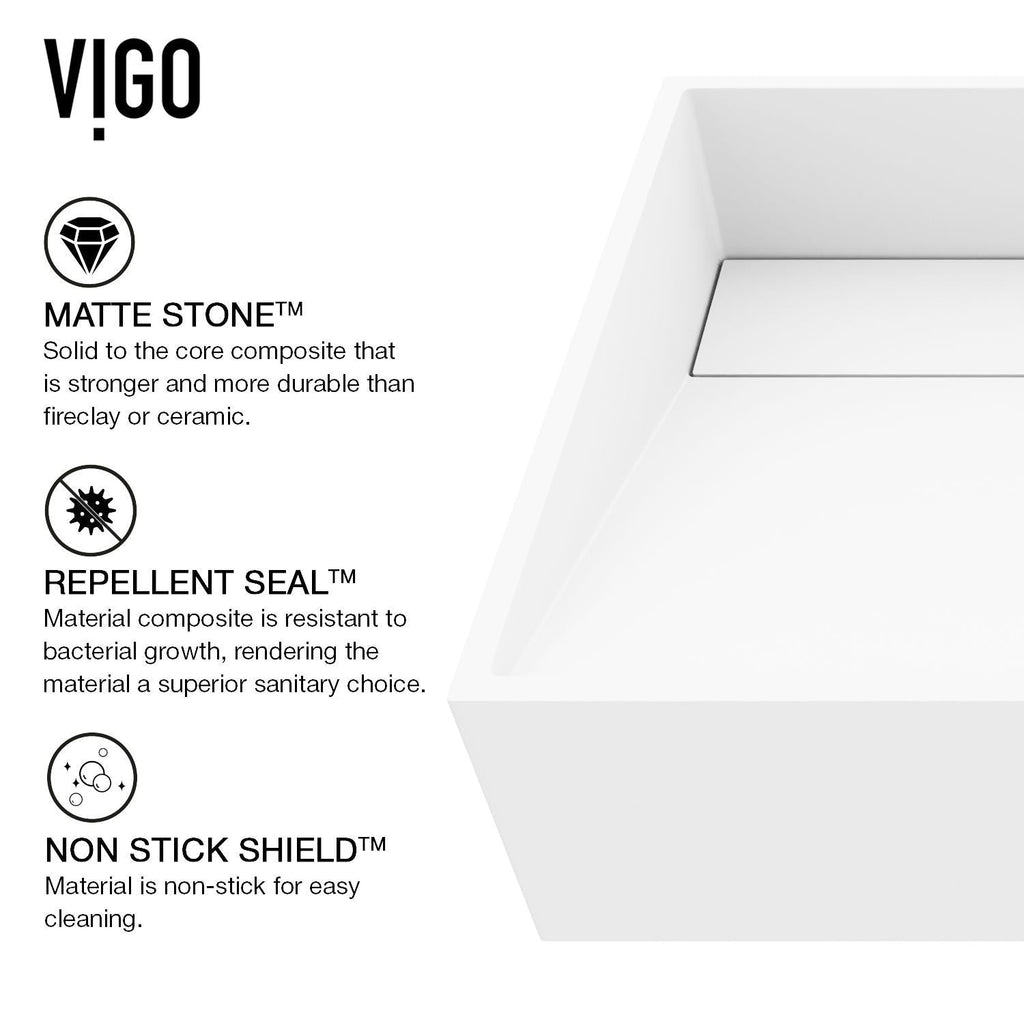 VIGO Starr Glass MatteStone White Bathroom Sink/Basin Set with Gotham Faucet and Rectangular Composite Vessel