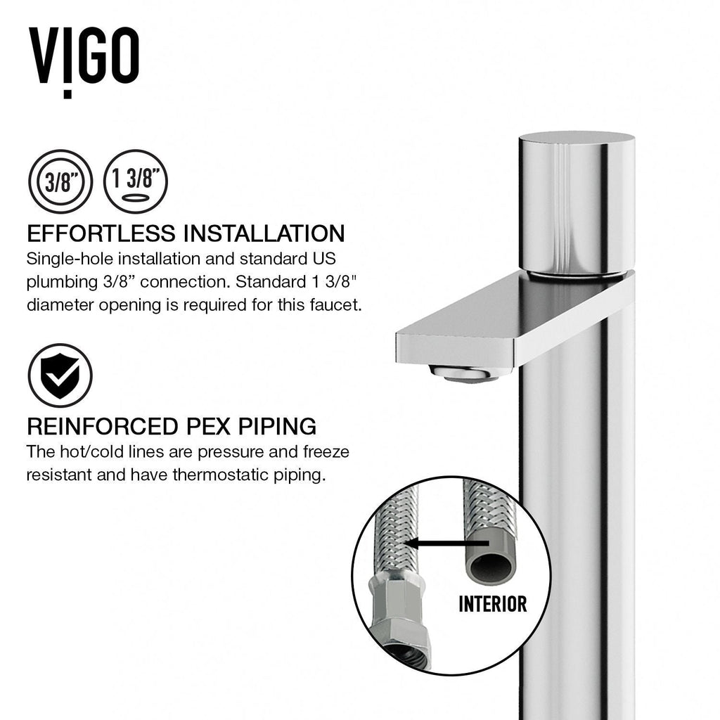 VIGO Starr Glass MatteStone White Bathroom Sink/Basin Set with Gotham Faucet and Rectangular Composite Vessel