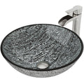 VIGO Titanium Glass Slate Grey Bathroom Sink/Basin Set with Niko Faucet and Round Vessel