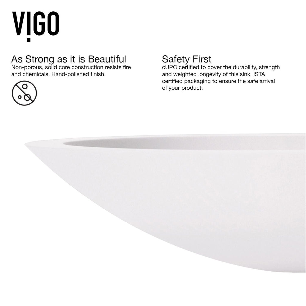 VIGO Wisteria MatteStone White Bathroom Sink/Basin Set with Niko Faucet and Oval Composite Vessel