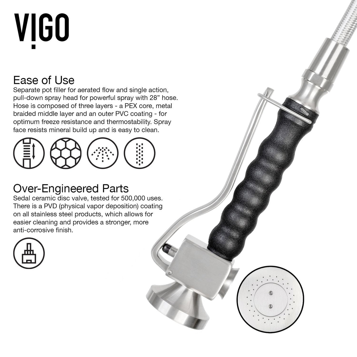 VIGO Zurich Single Handle Pull Down Spray Kitchen Faucet, Stainless Steel