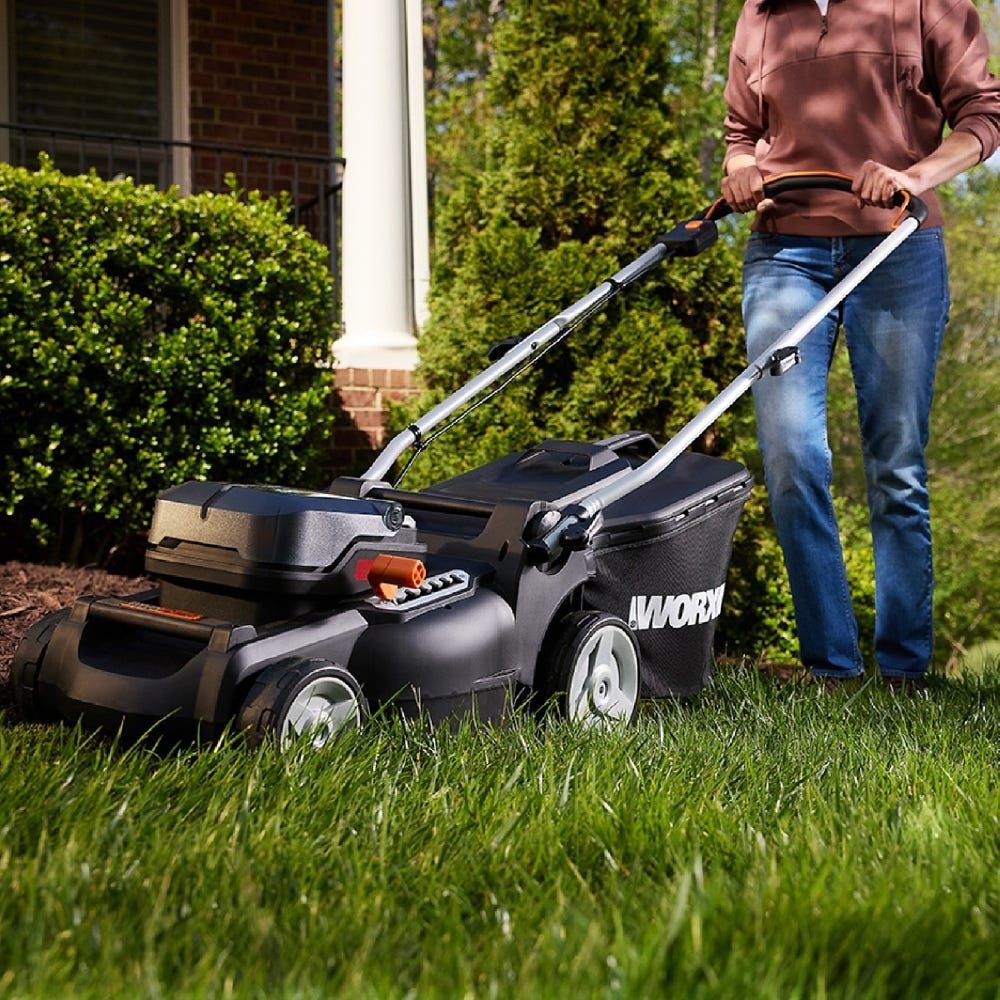 Worx WG737 Nitro 40V PowerShare 2-in-1 Brushless Cordless Push Poly Mower, 16-in with (2) PowerShare Pro 4.0Ah Batteries