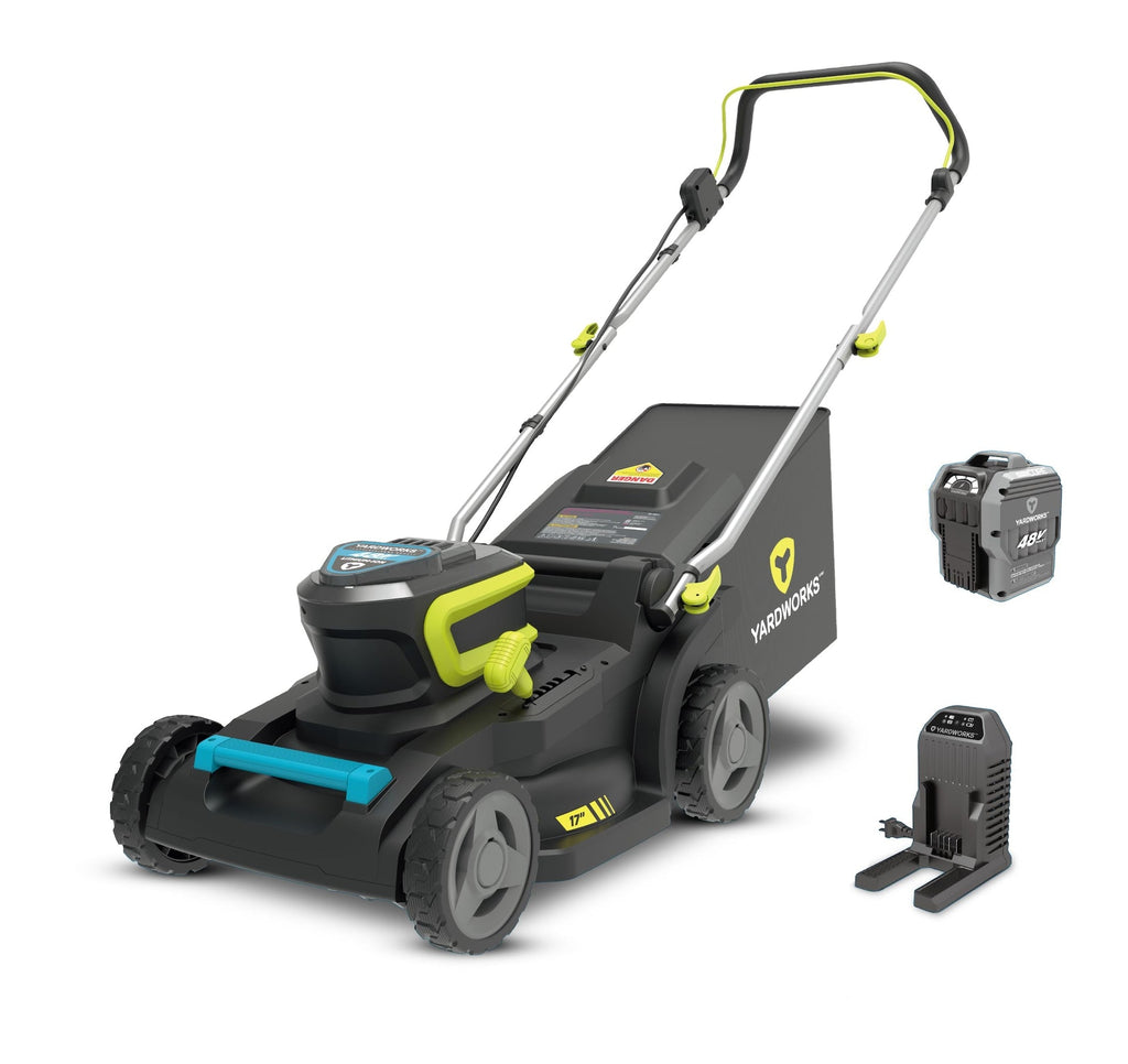 Yardworks 48V 2-in-1 Brushless Push Lawn Mower, 17-in with 4Ah Battery & Charger