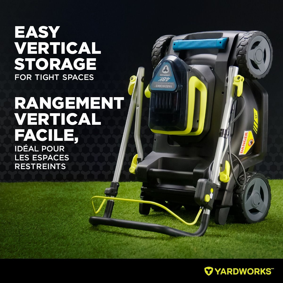 Yardworks 48V 2-in-1 Brushless Push Lawn Mower, 17-in with 4Ah Battery & Charger