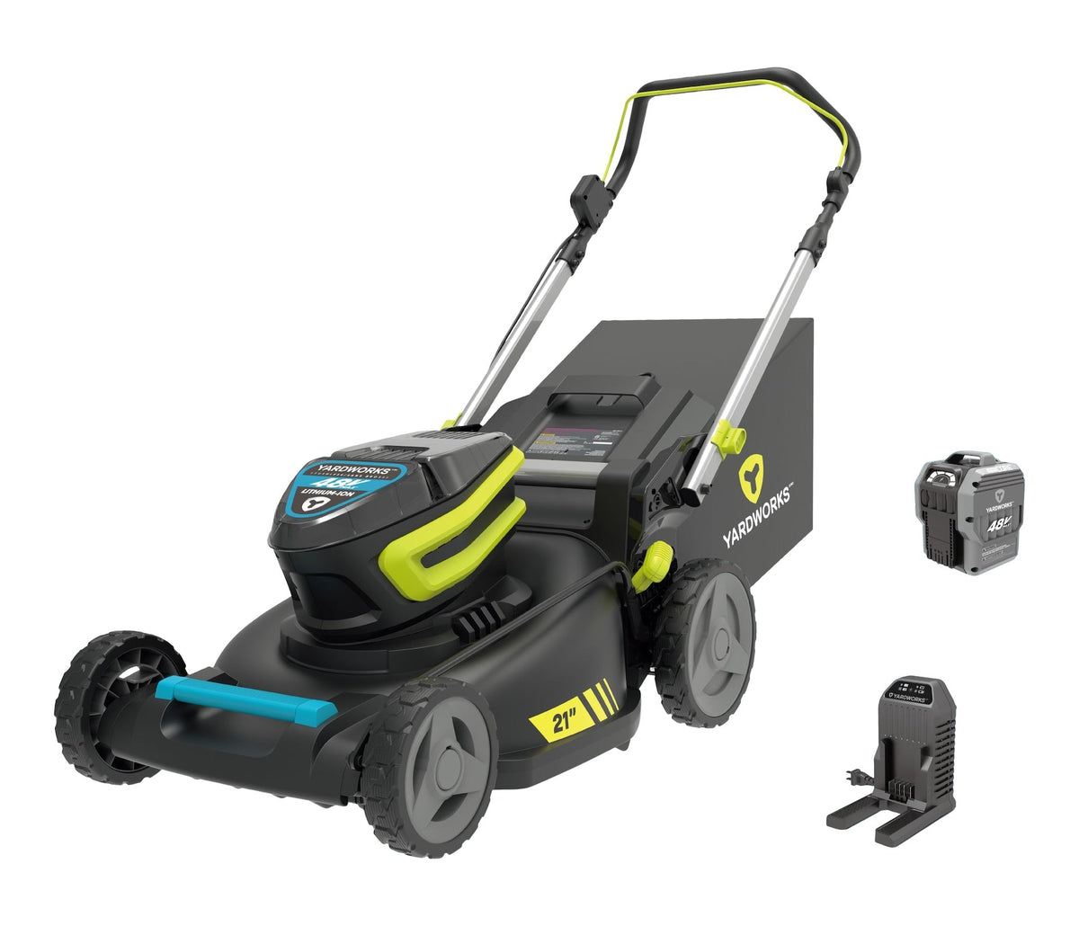 Yardworks 48V 3-in-1 Brushless Push Lawn Mower, 21-in with 6Ah Battery & Charger