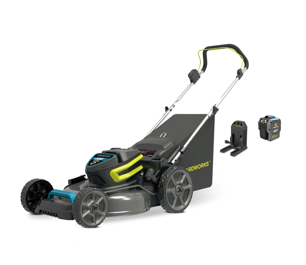 Yardworks 48V 3-in-1 Cordless Brushless Push Lawn Mower, 20-in with 5Ah Battery & Charger